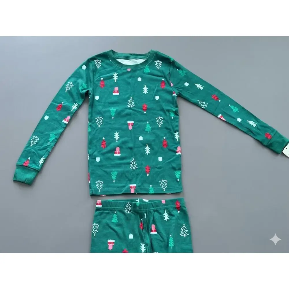 NEW! 12 Carter's Kids Unisex Christmas Tree Print Pajama 2PC Set Cotton Green